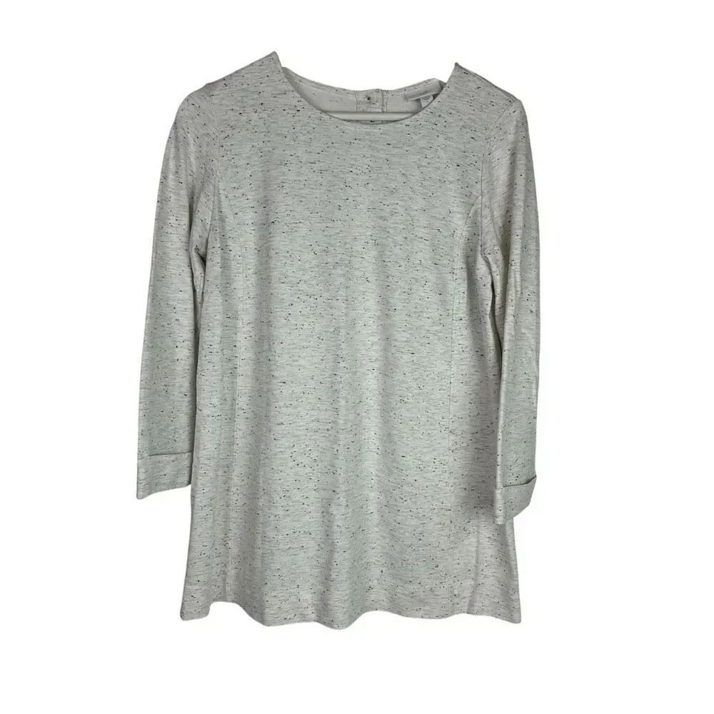 J Jill Small Tunic Cream Gray Black Speckled Ponte Cuffed Sleeve Top